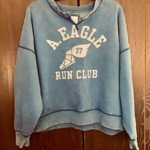 American Eagle Outfitters Cropped Blue Crew Neck Sweatshirt